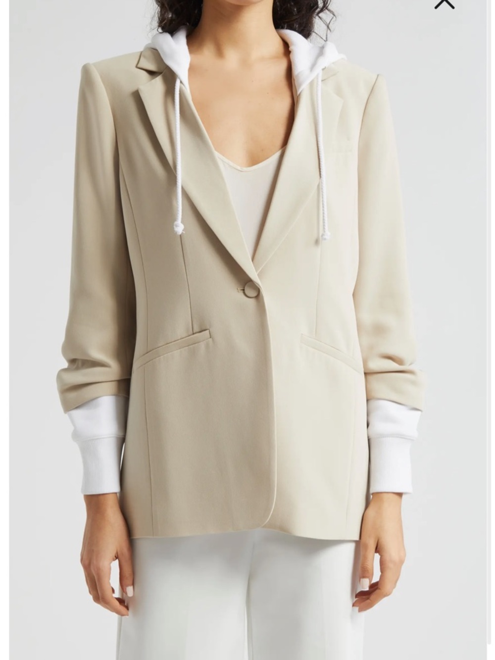 cinq a sept Beige Single-Button Blazer with Hoodie Detail